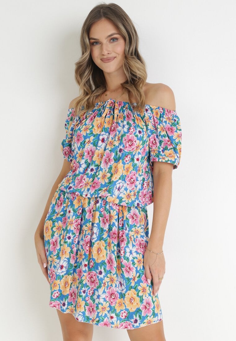 Rochie albastră spaniolă cu elastic în talie Cedrinth