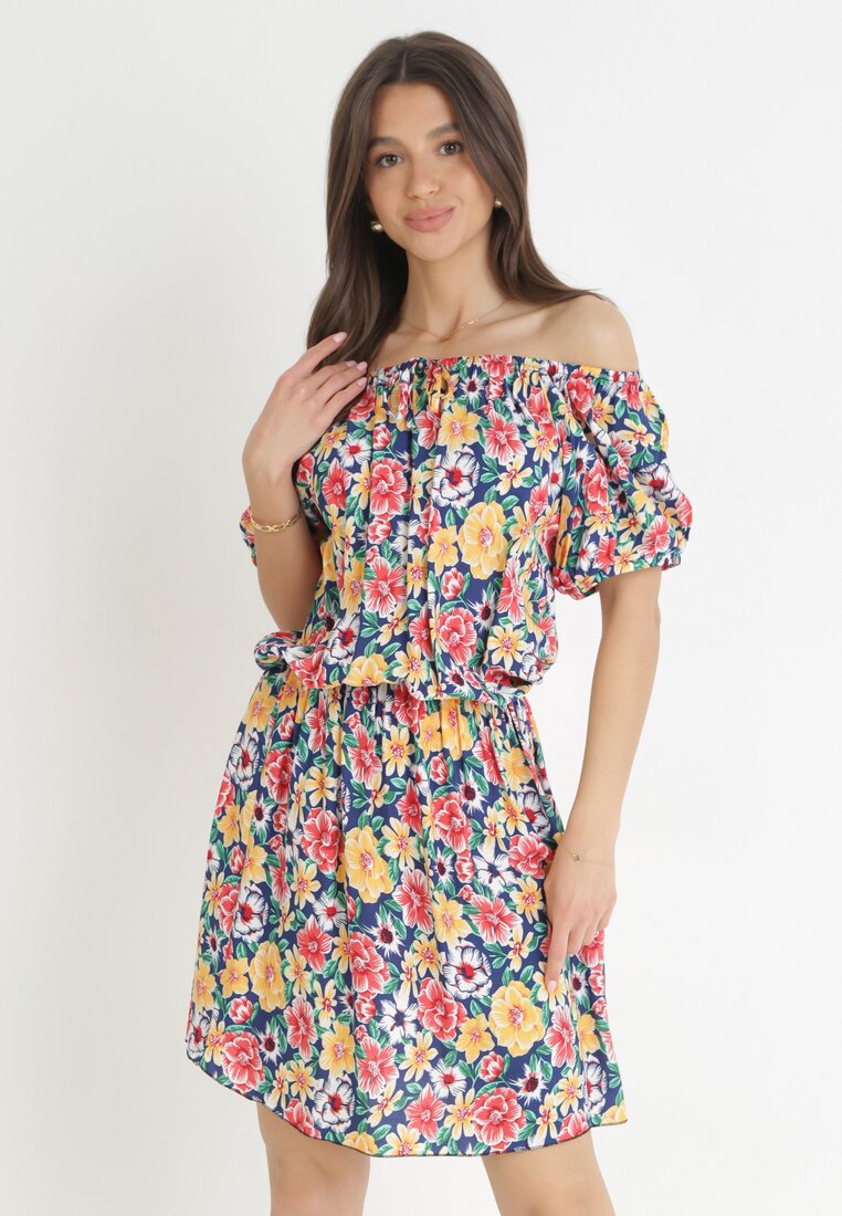 Rochie Bleumarin-Galbenă Spaniolă cu elastic în talie Cedrinth