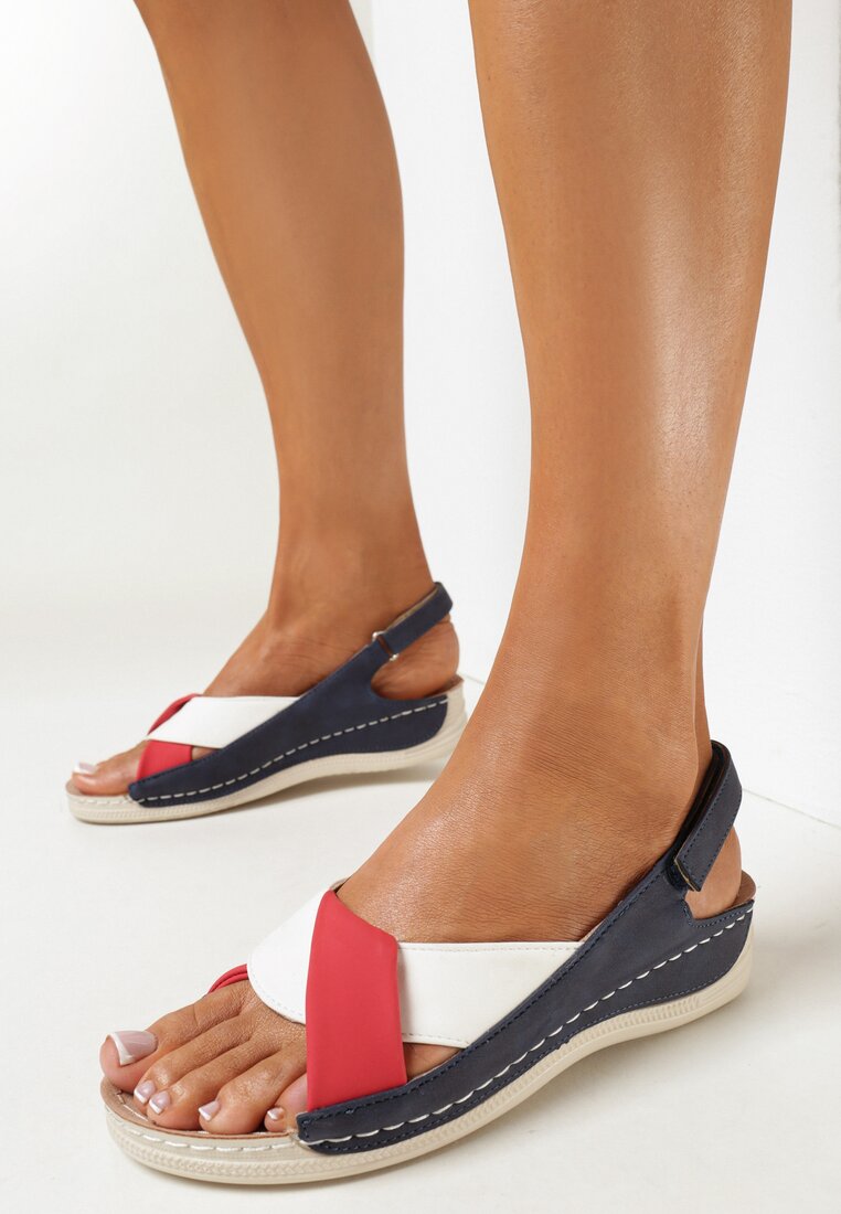 Sandale Bleumarin-Roșii Cu Sclipici Cu Talpă Ortopedică Cu Baretă La Călcâi Heloitta