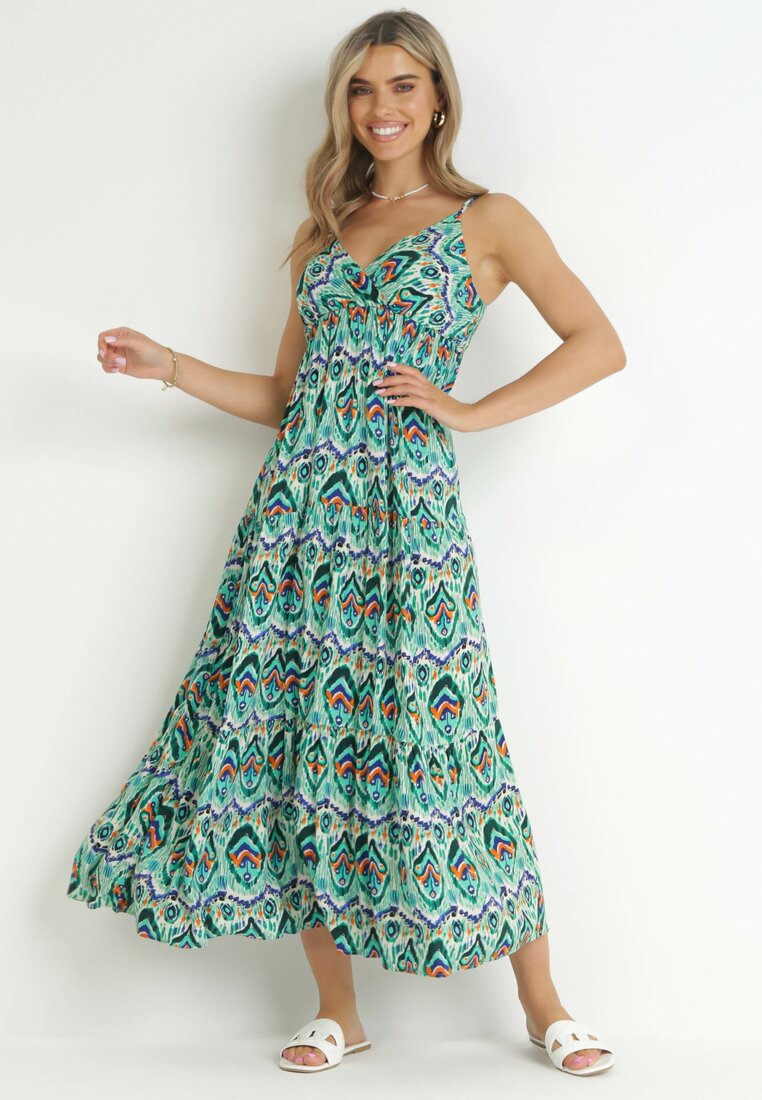 Rochie Verde Cloș Maxi Cu bretele Cu elastic în talie Kiovi