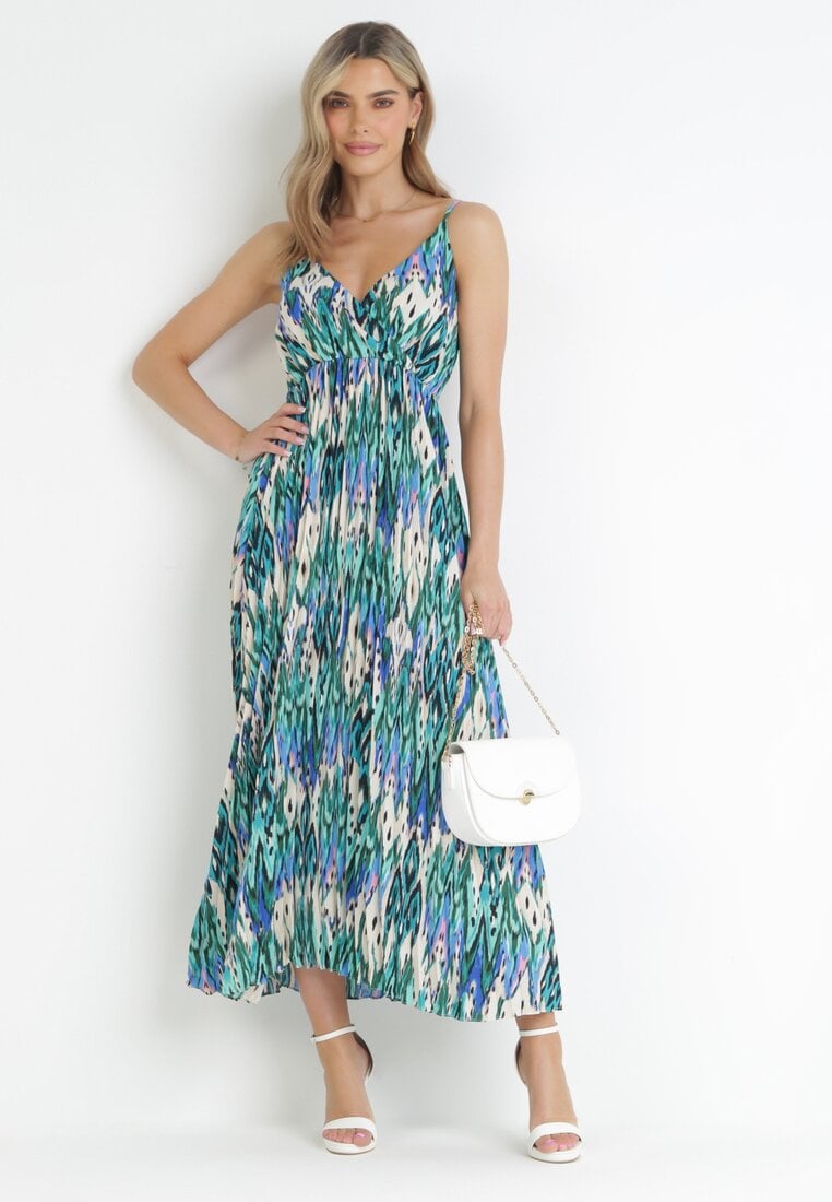 Rochie Verde Maxi cu elastic în talie și tiv plisat Sakize