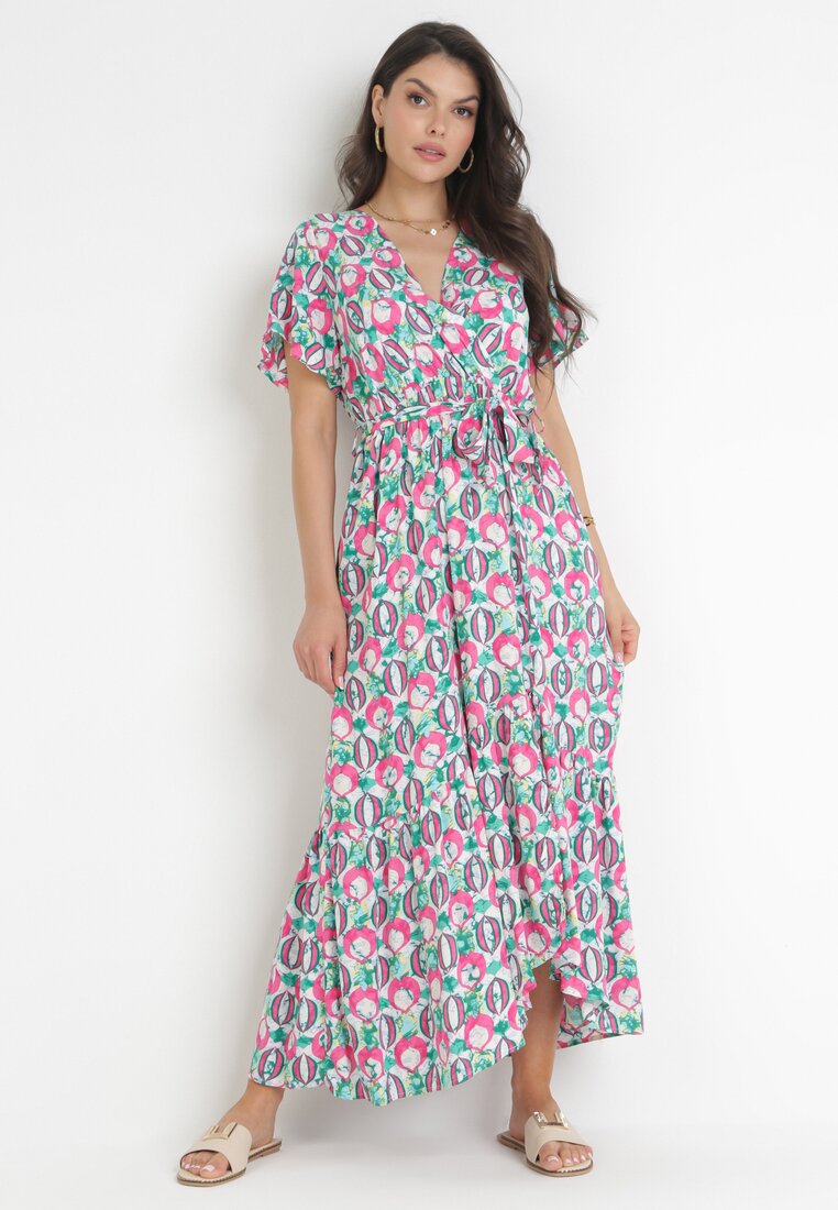 Rochie Roz Maxi din Viscoză și cu Cordon Legat Ambrinta