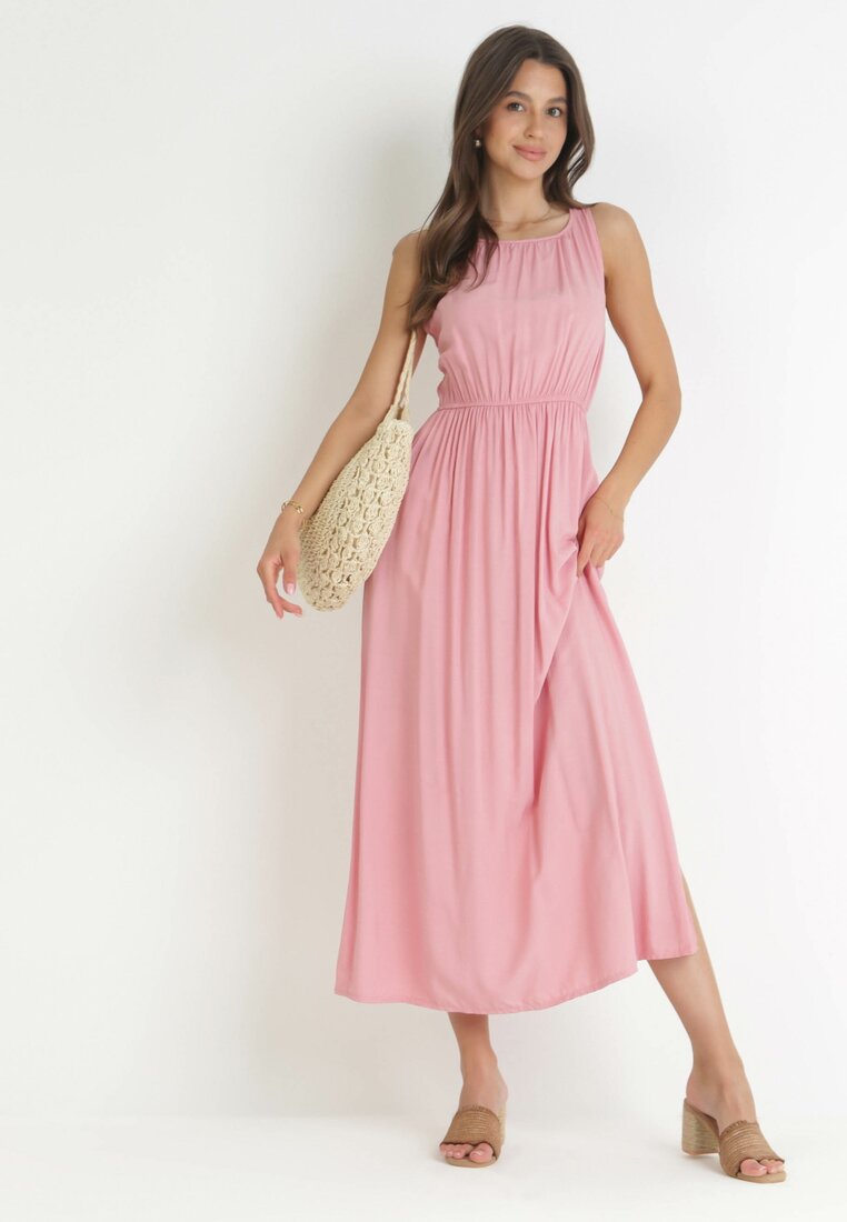 Rochie Roz deschis din Viscoză fără mâneci cu elastic în talie Fona