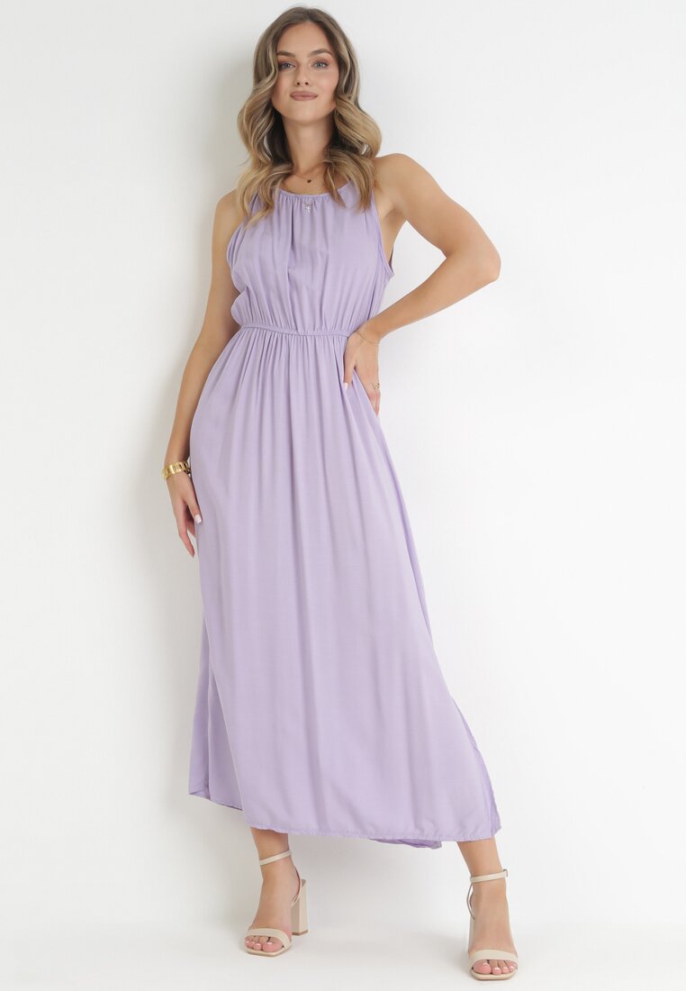 Rochie Mov din Viscoză Fără Mâneci cu Elastic în Talie Fona