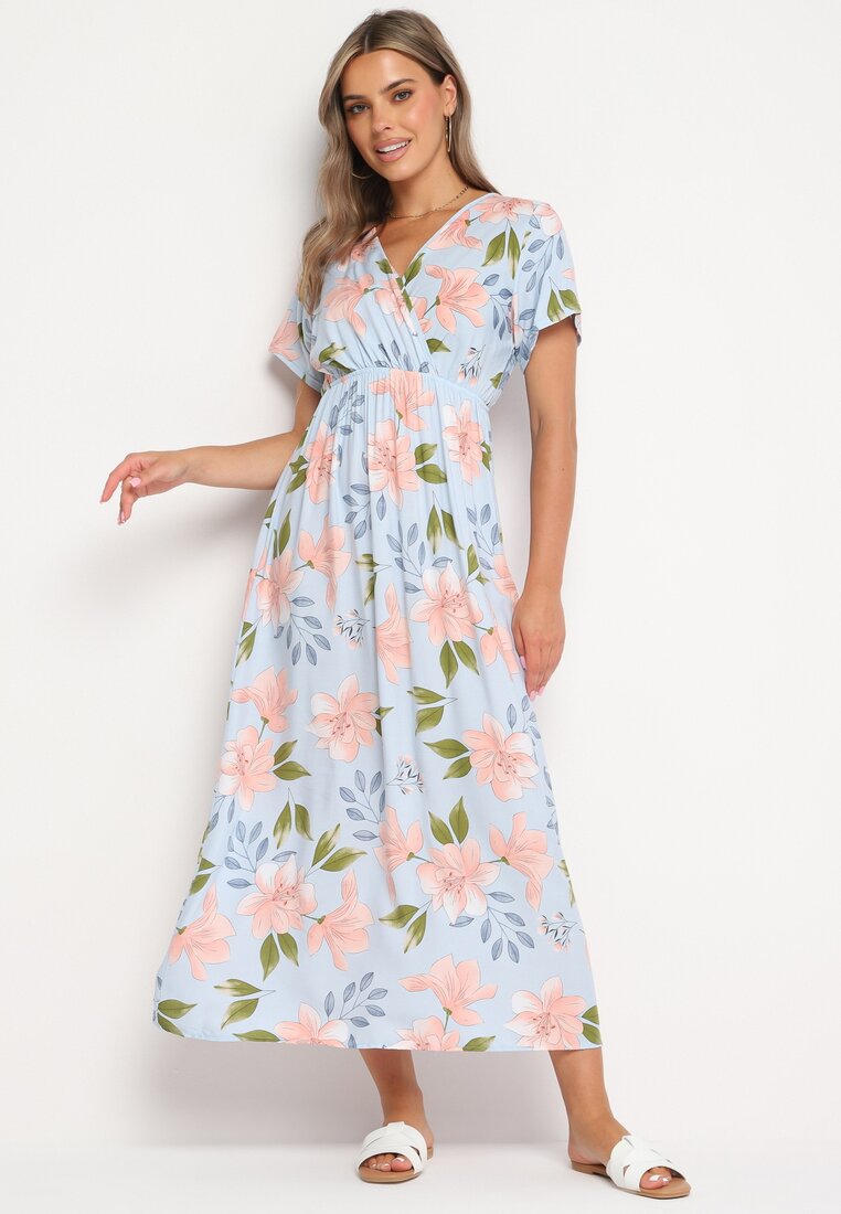 Rochie albastru deschis florală cloș din bumbac Naviriels