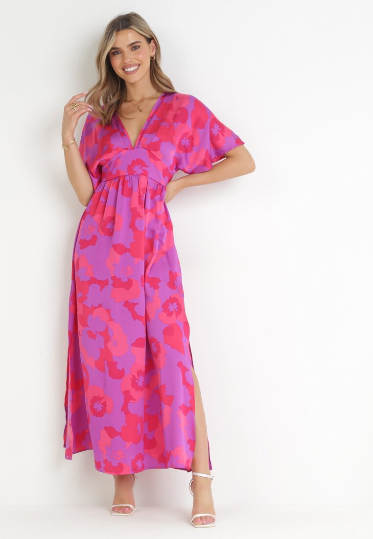 Rochie Fucsia Evazată Maxi cu flori Olvera