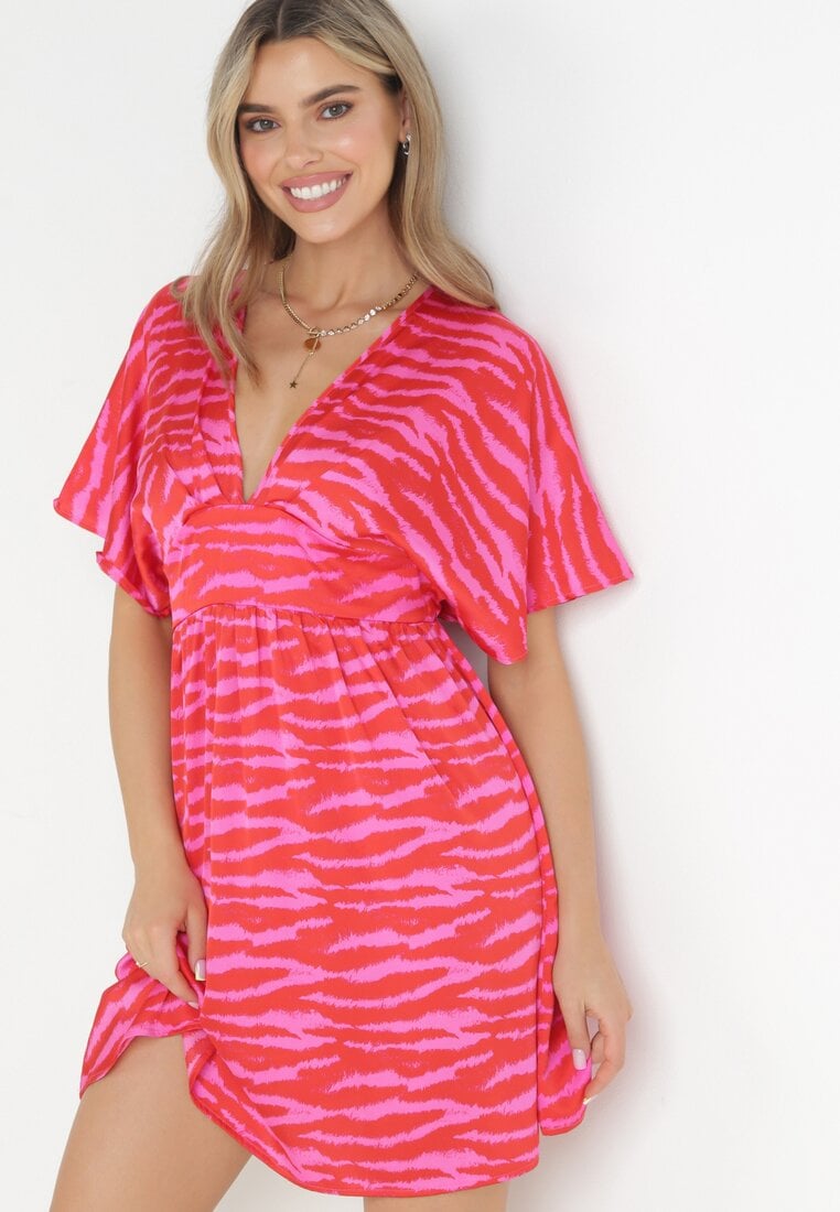 Rochie roz-roșu de satin cu mânecă largă Azona