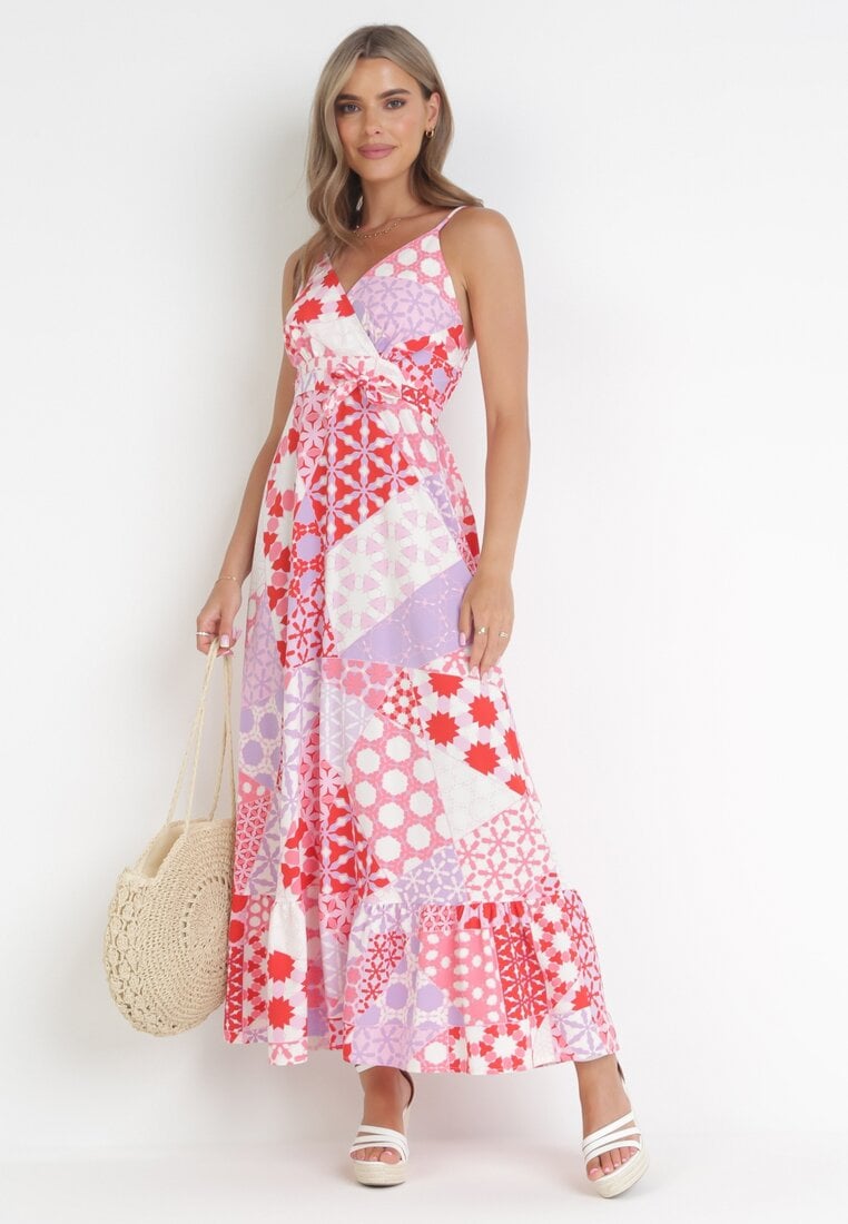 Rochie Roz Maxi cu bretele cu imprimeu fantezie Erlavi