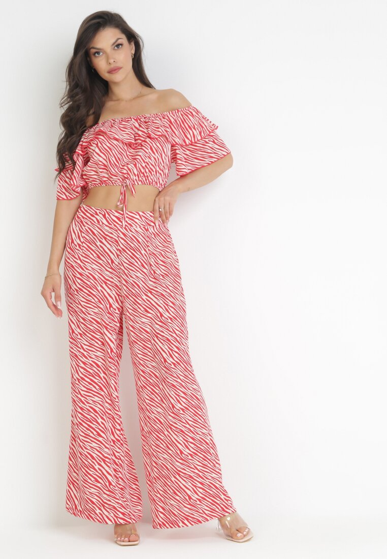 Set 2 piese roșu cu top și pantaloni largi Nanasi