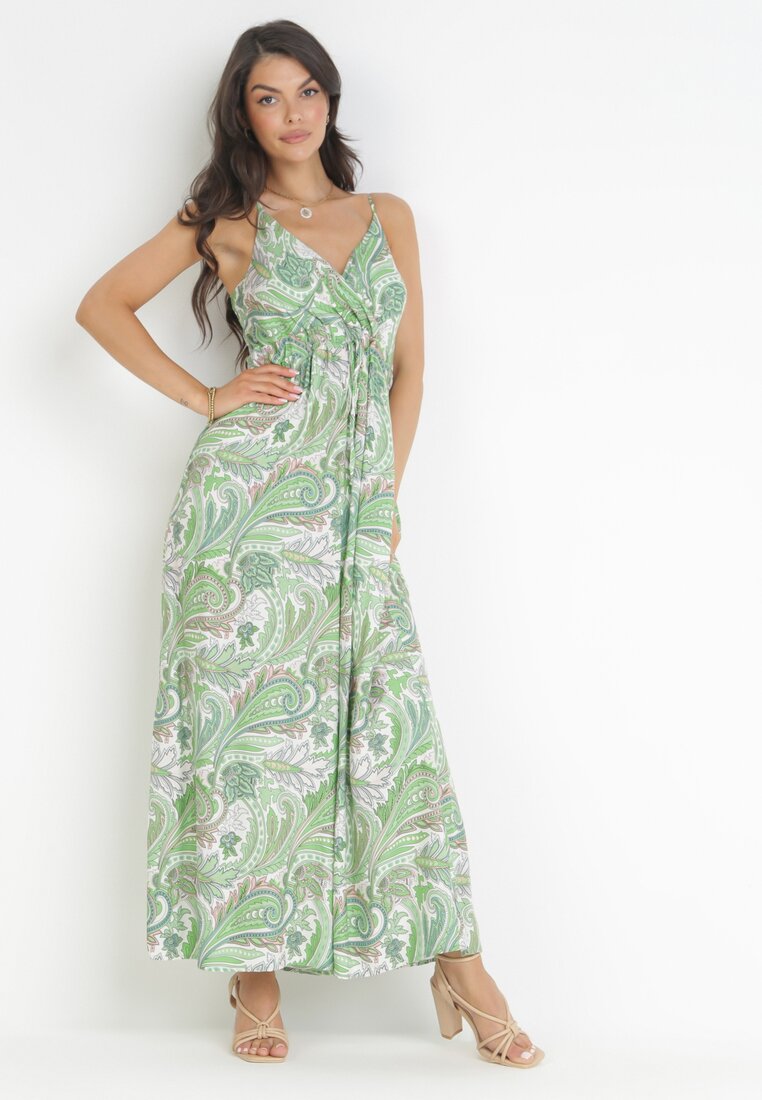 Rochie Verde cu bretele cu decolteu petrecut Eiliri