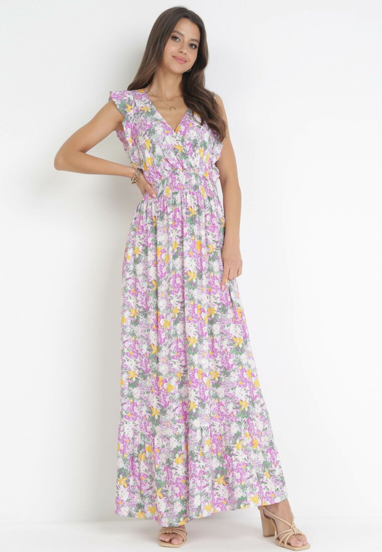 Rochie Mov Viscoză cu Decolteu petrecut și Elastic în talie Holitte