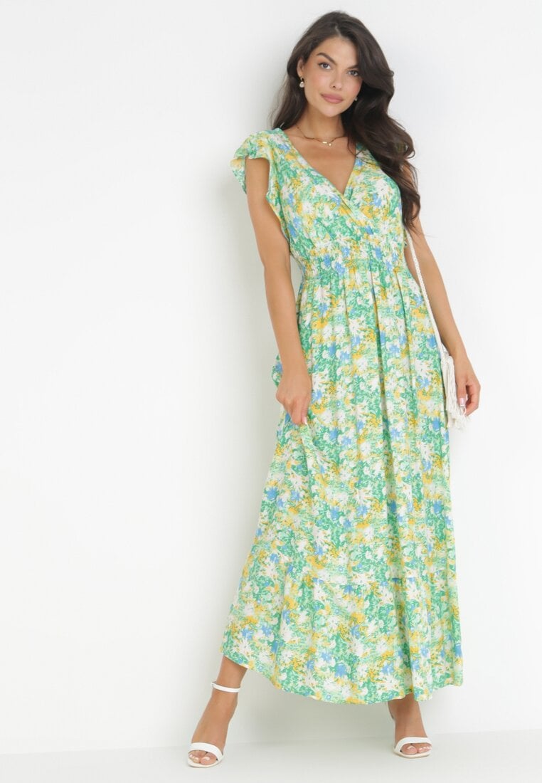 Rochie Verde Viscoză cu decolteu petrecut și elastic în talie Holitte