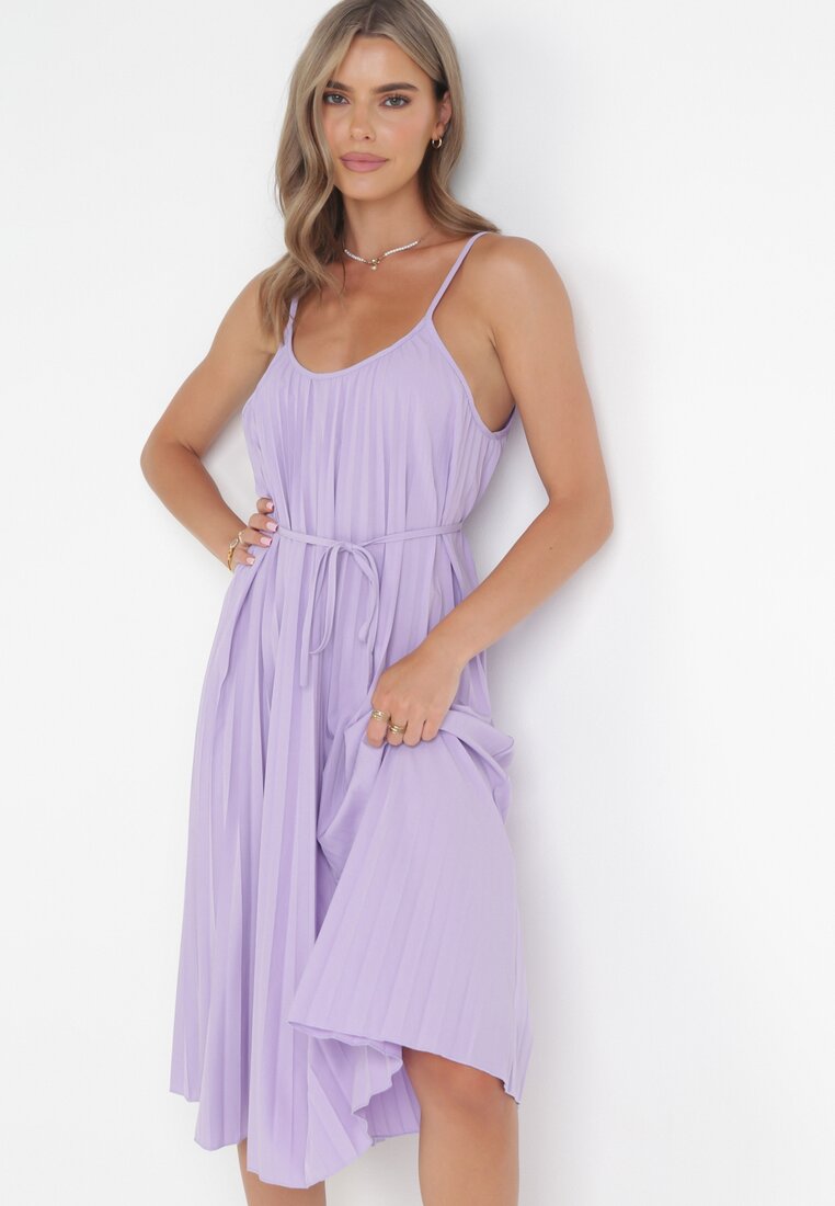 Rochie Mov Plisată Midi cu șnur în talie Eidas