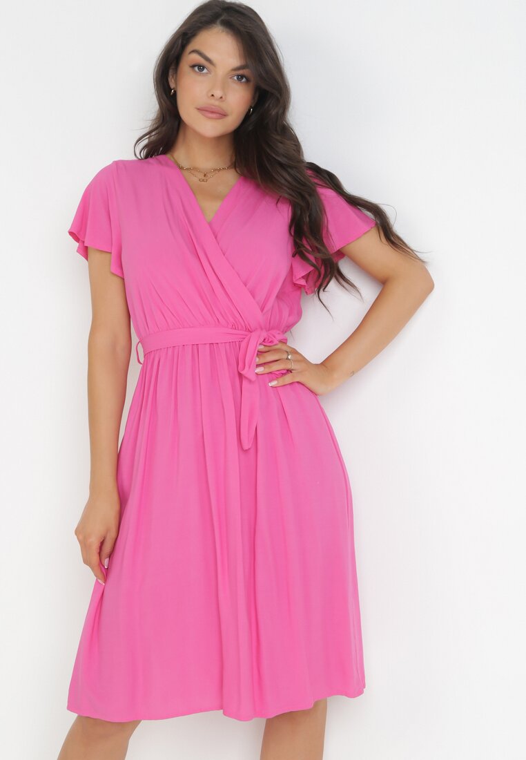 Rochie fucsia din viscoză și cu cordon legat Gariela