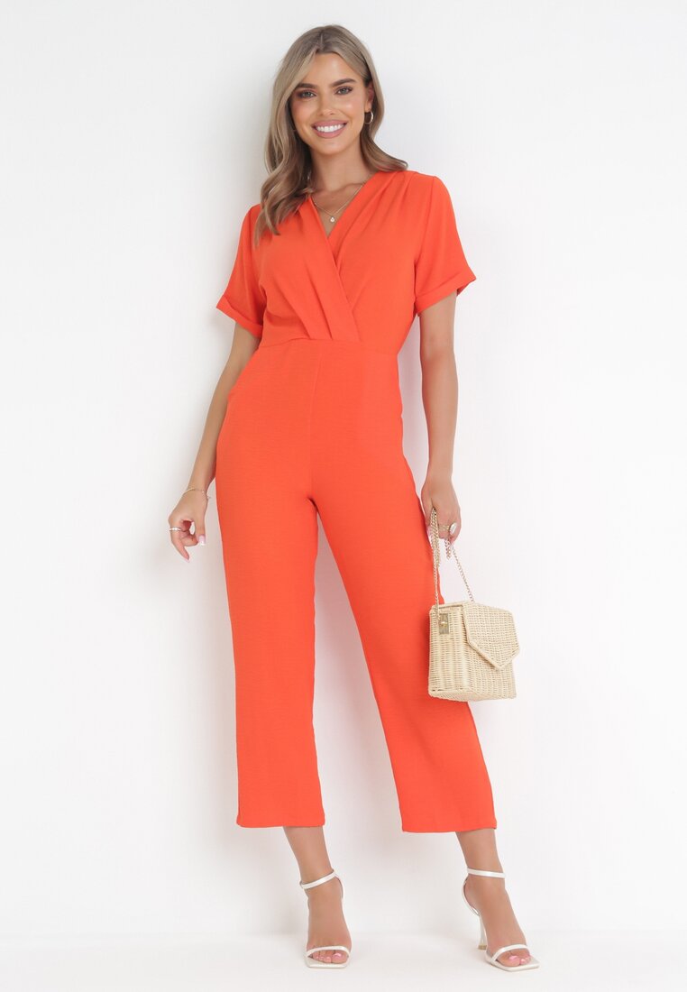 Salopetă Portocalie Petrecută din Bumbac și Viscoză Semalia