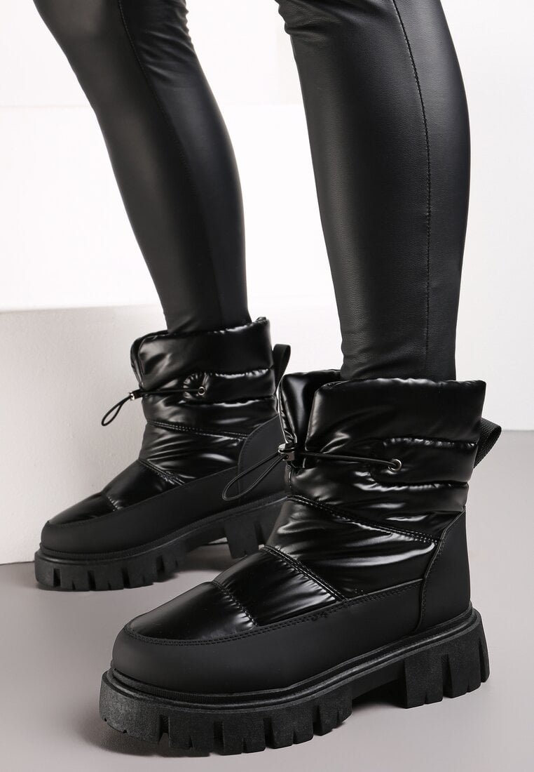 Cizme de zăpadă Matlasate Negre pe Talpă Groasă cu Șnur Orbica