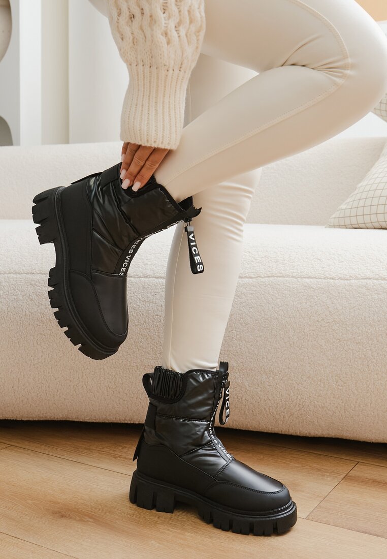 Ghete de zăpadă Negre pe Talpă Groasă cu Fermoar Cresandi