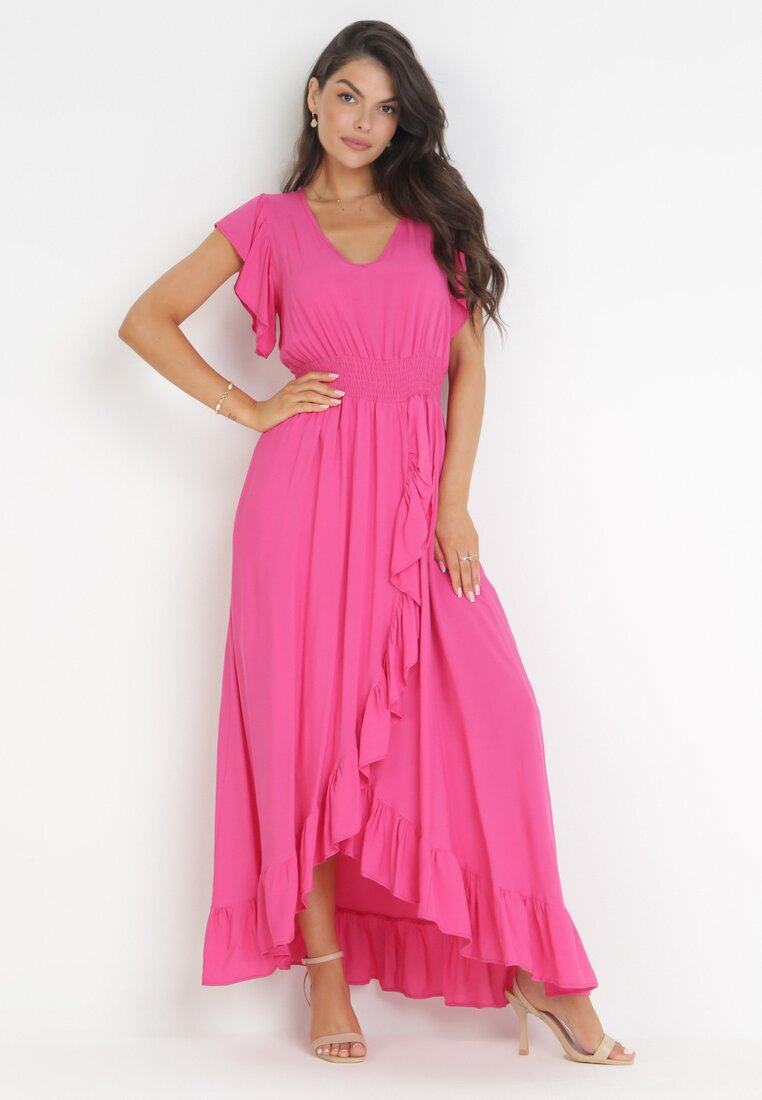 Rochie Fucsia din viscoză cu tiv petrecut și decolteu Lail