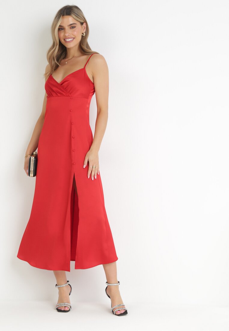 Rochie Roșie Maxi cu bretele și decolteu adânc Issabelle