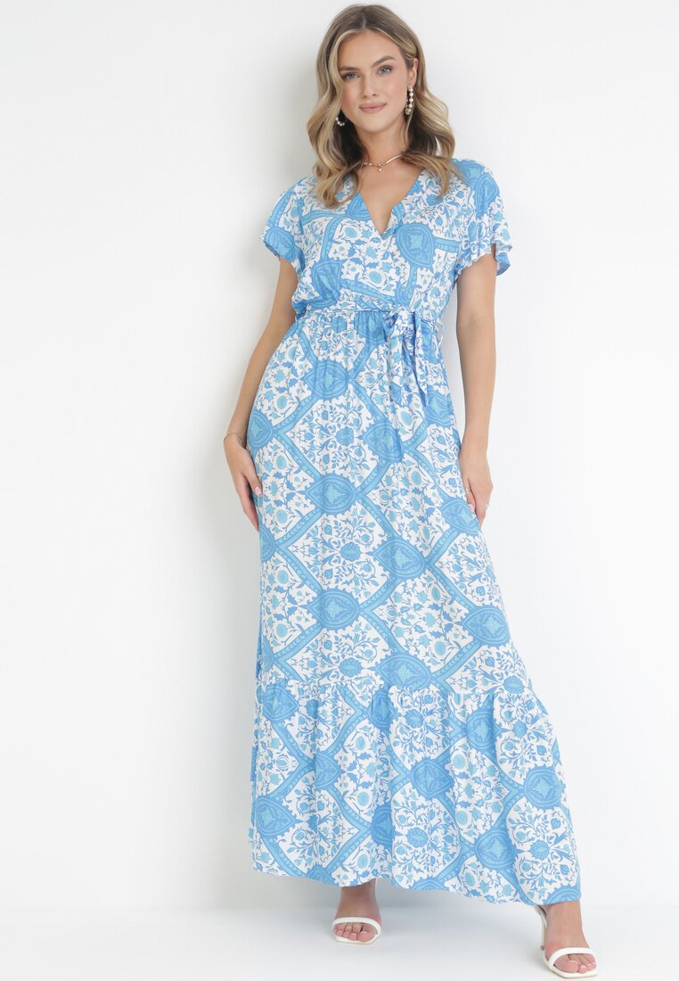 Rochie Albastră Cloș Maxi cu cordon Aziza