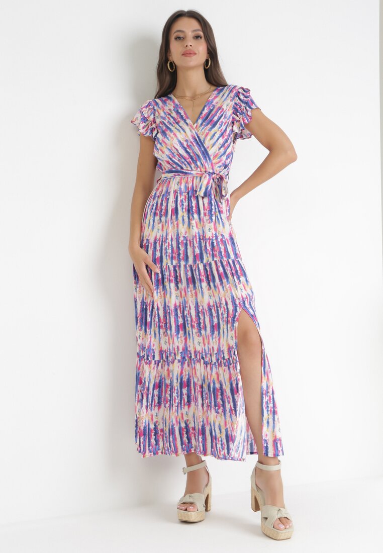 Rochie Mov Amplă Maxi din Viscoză și Centură Legată Beliss