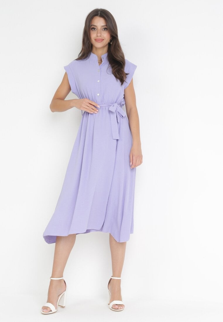 Rochie Mov Midi cu nasturi și cordon Alyssama