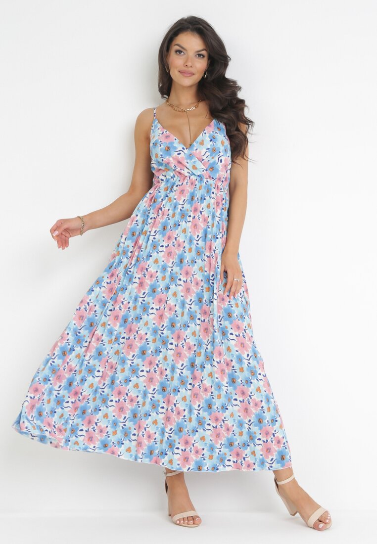 Rochie Albastru deschis Plisată Maxi cu bretele subțiri reglabile Iazza