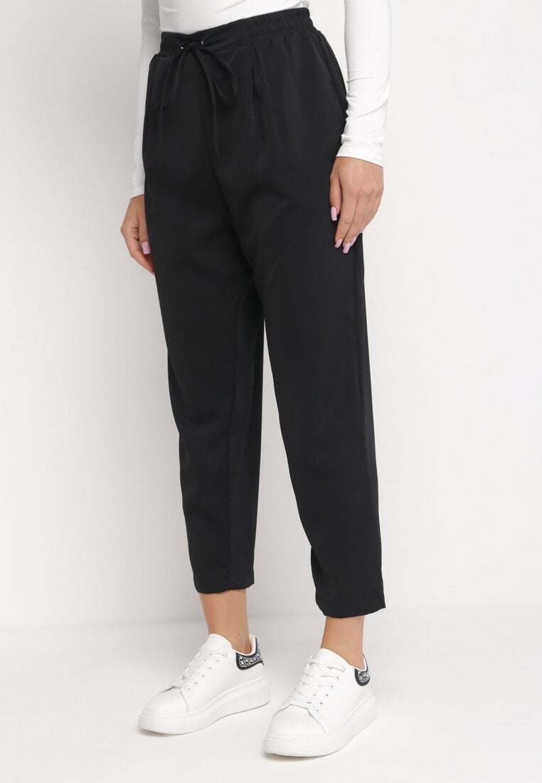 Pantaloni Negri cu elastic în talie ajustați cu șnur și cu buzunare Maylai