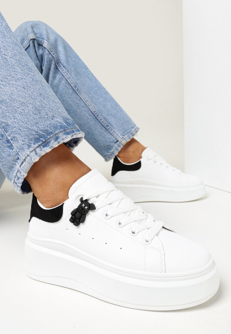 Adidași Alb-Negru pe Talpă Groasă cu Aplicație Chonris