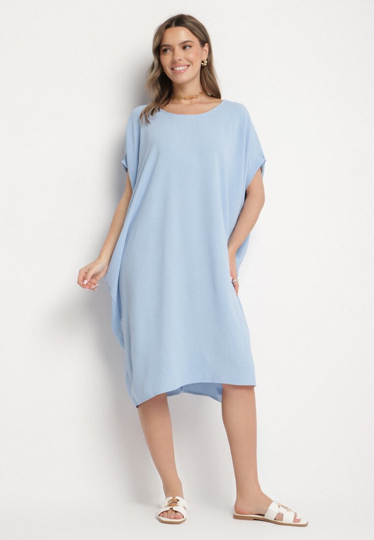 Rochie Mini Albastră cu mâneci scurte cu croială tip liliac Kharson