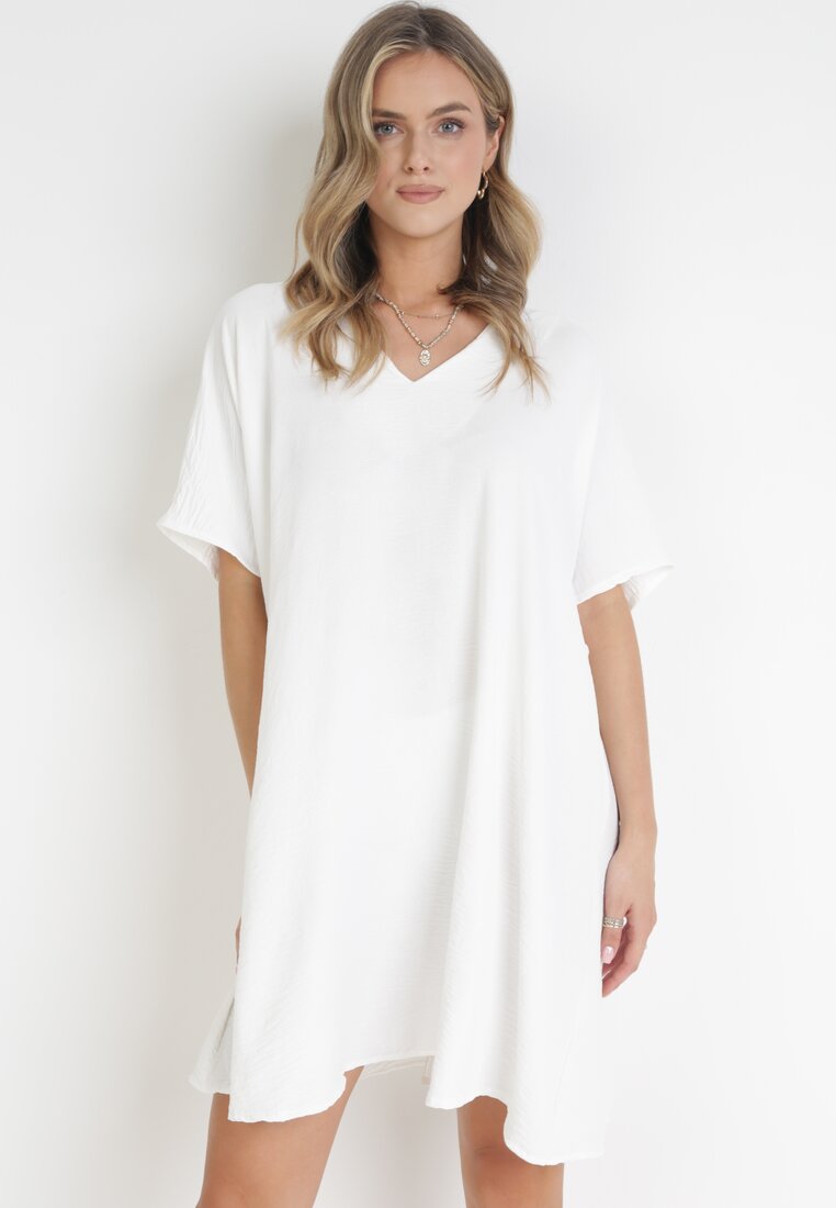 Rochie Albă cu mâneci liliac cu legătură la spate Miken