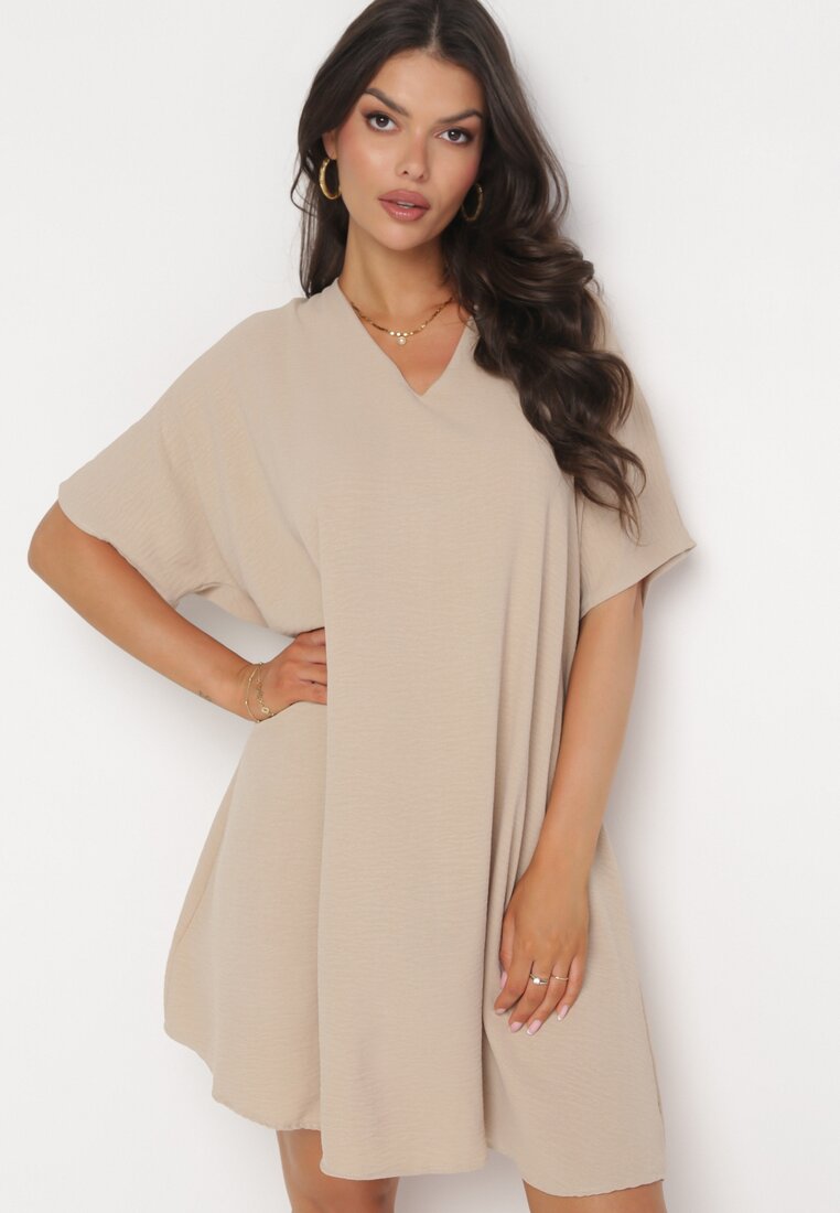 Rochie bej cu croială liliac cu legătură la spate Miken