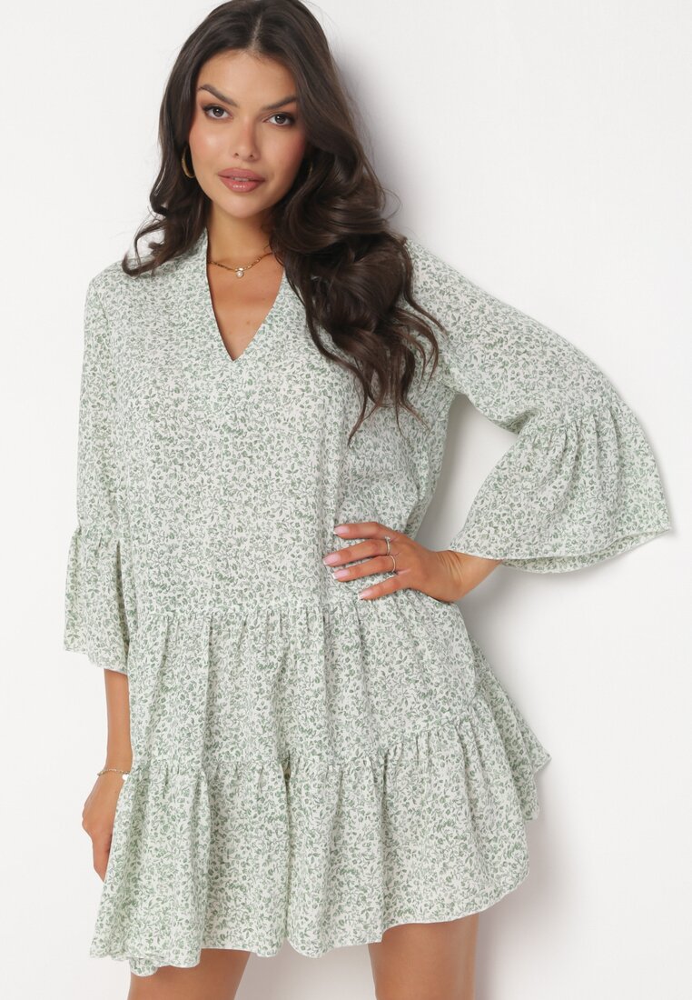 Rochie Verde deschisă Evazată cu Volane Chrisley