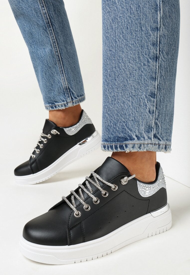 Adidași Negri Șiretați Cu talpă plată Cu pietre Myleigh