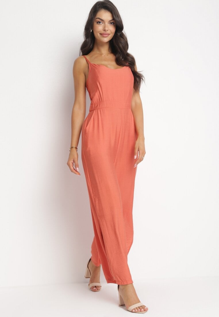 Salopetă Portocalie cu bretele subțiri și buzunare Zindia