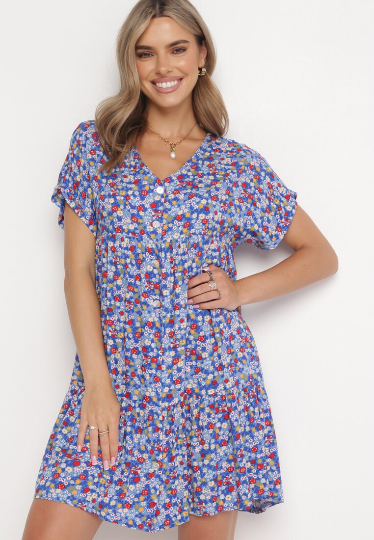 Rochie Albastră cu Viscoză și Volan Janos