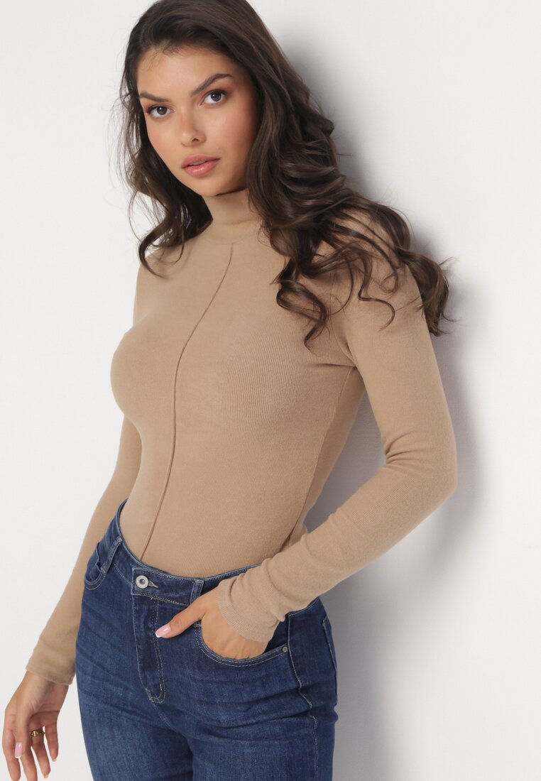 Pulover pe gât Bej
