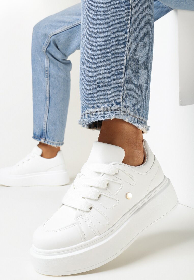 Sneakersi Albi pe Platformă Revin