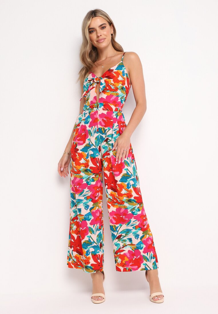 Salopetă roșie de vară cu model floral Vekizo