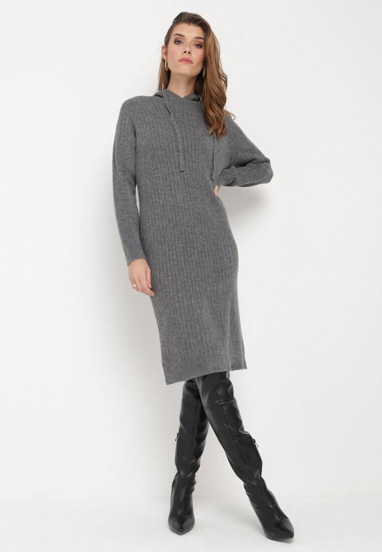 Rochie Gri închis de lână cu glugă în dungi Tyrwe