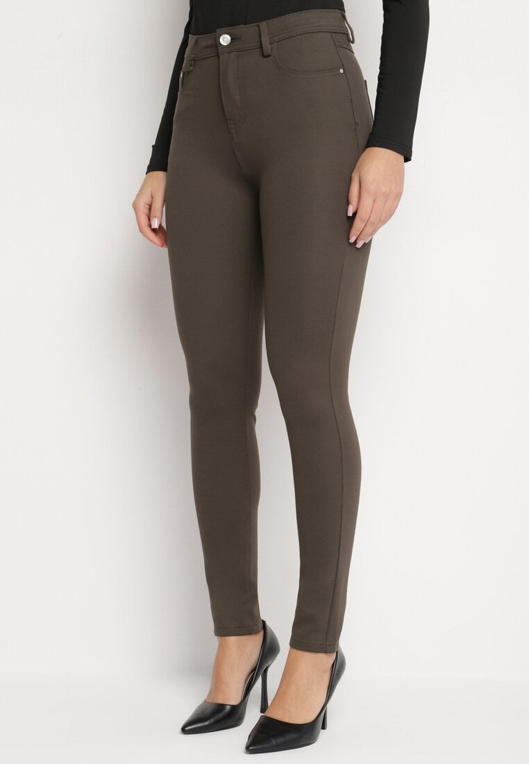 Pantaloni Verzi închiși Skinny cu nasture și fermoar cu buzunare Zysuna