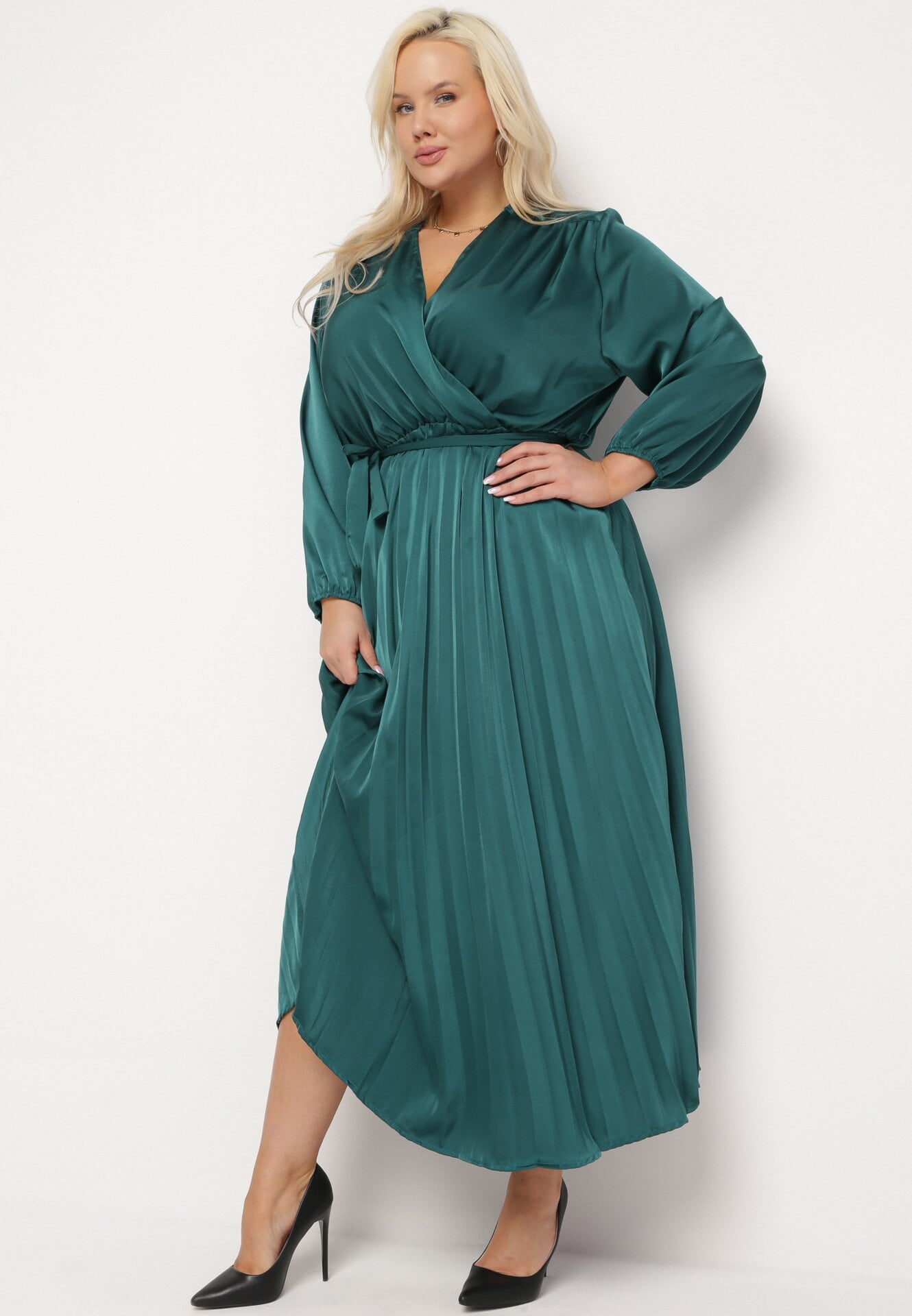 Rochie Verde Maxi cu Talie elastică și Decolteu petrecut Bertrama