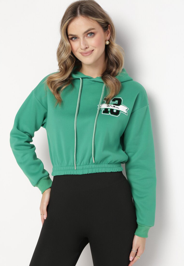 Bluză Verde Scurtă cu Glugă și Elastic cu Imprimeu Varel