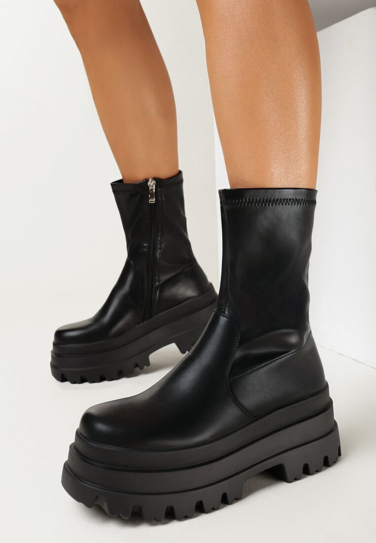 Botine Negre pe Platformă Masivă stil Worker Elrora