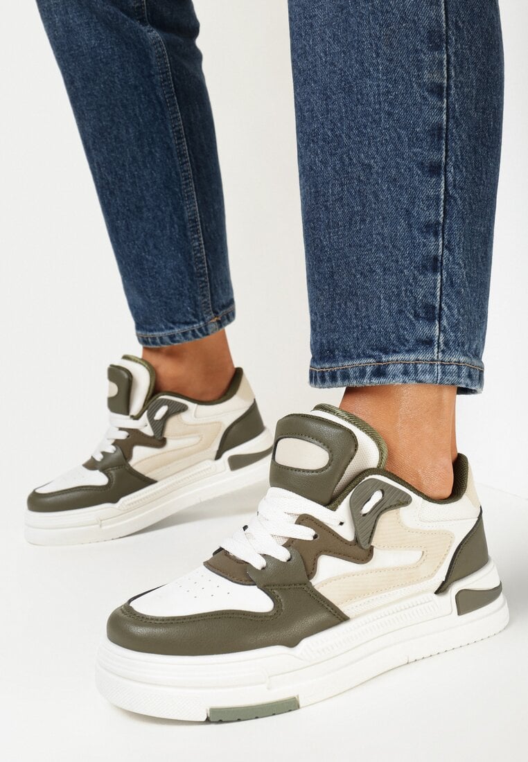 Adidași Verzi-Albi din Imitație de Piele cu Inserții Decorative Xavara