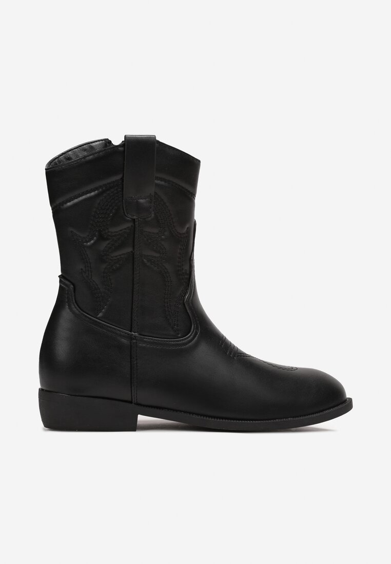 Botine Cowboy Negre cu Imprimeu Decorativ pe Carâmb Felori