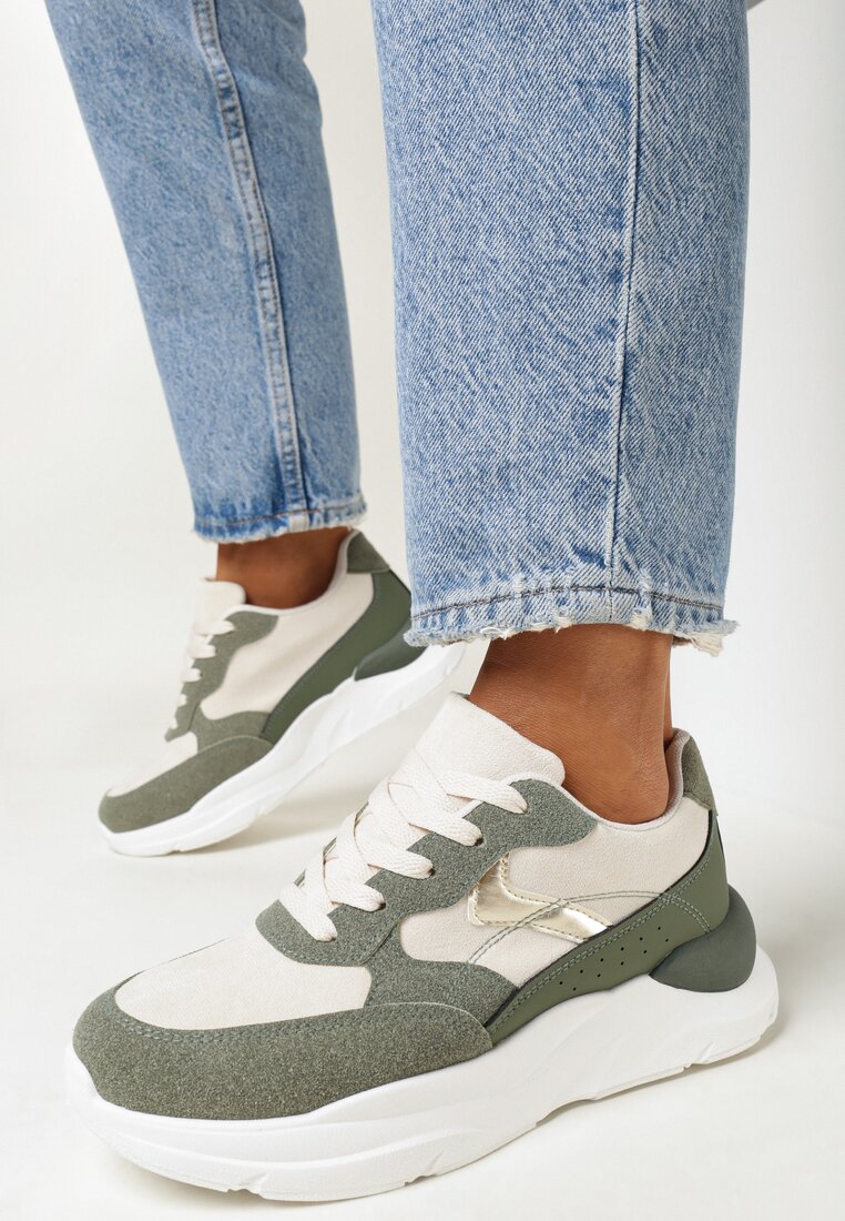 Adidași Verzi cu Inserții la Modă și Talpă Groasă Neleca