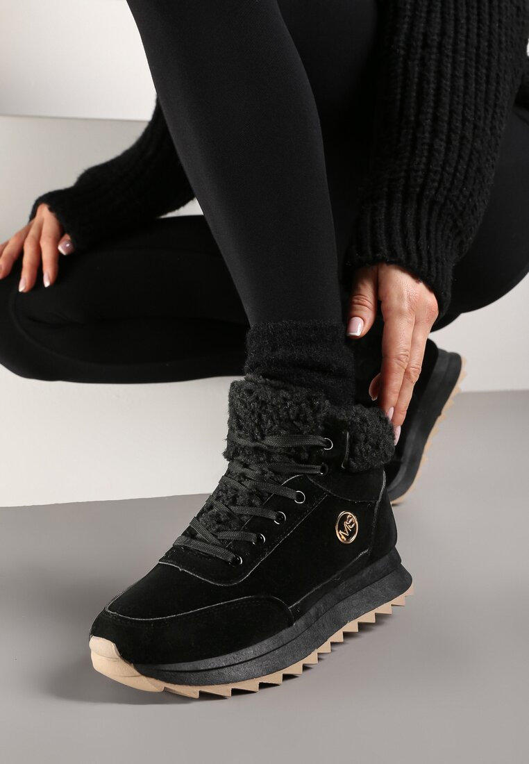 Adidași Negre Bine Izolate Termic Cu Blană Artificială Rosanas