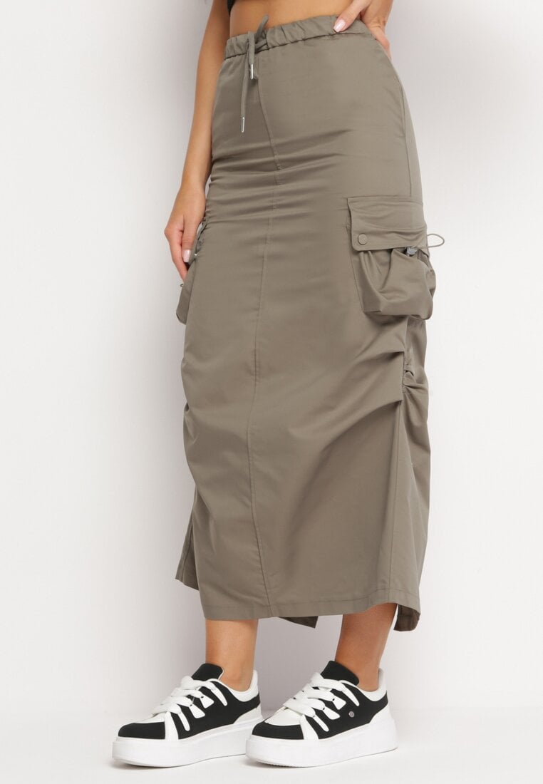 Fustă Verde închis Midi cu Buzunare Largi în Stil Cargo Talicia
