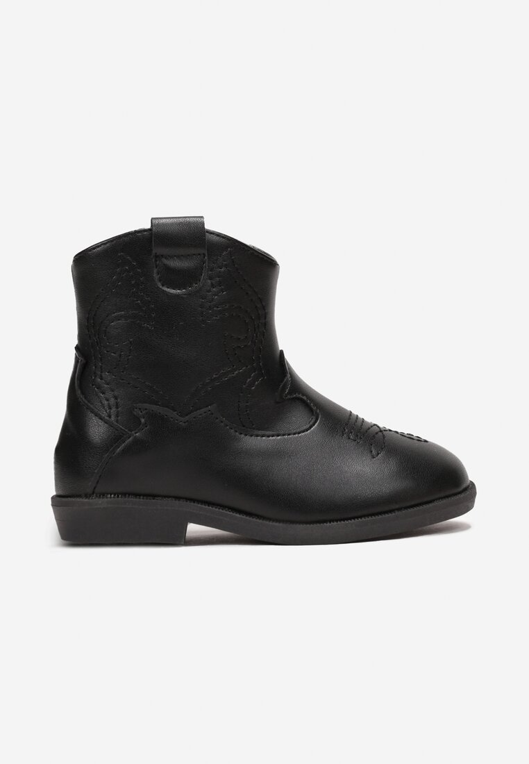 Botine Cowboy Negre cu Cusături pe Talpă Plată Lmelie